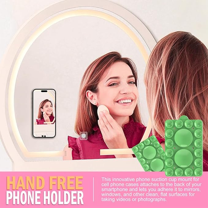 Silicone Suction Phone Holder Mount, Silicon Phone Accessory for iPhone and Android, Hands-Free Mirror Shower Mount, TikTok Videos and Selfies (Grass Green 2Pack, Double Sided)