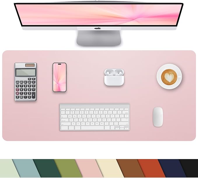 Leather Desk Protector, Non-Slip PU Laptop Mat for Office/Home - Waterproof Writing Pad (31.5"x15.7", Rose Pink)