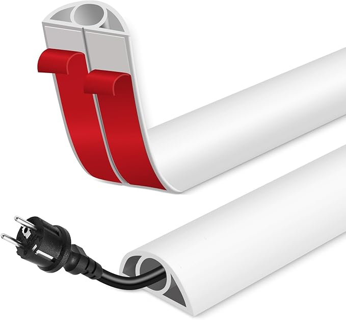 Floor Cord Cover for Wires on Floor Self Adhesive Cord Hider Floor Cable Management Wire Covers for Cords Protector Prevent Cable Trips Cord Cavity W 0.32" x H 0.32", White, 3.3Ft