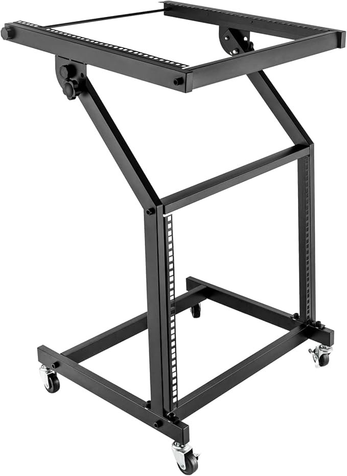9U Professional DJ Stand Rack Mount DJ Mixer Stand Adjustable Stage Cart w/Wheel for Music Party Show Music Studios Performance Stages Concert Venues