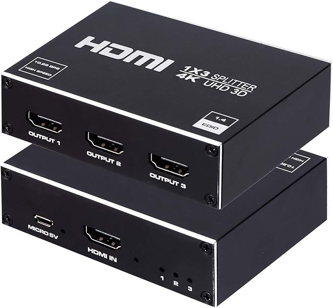 1x3 HDMI Splitter, 1 in 3 Out HDMI Splitter Audio Video Distributor Box Support 3D & 4K x 2K Compatible for HDTV, STB, DVD, PS3, Projector Etc