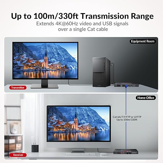 AV Access HDBaseT 3.0 HDMI KVM Extender, Uncompressed 5K@60H 4K@120Hz up to 100m/330ft, 144/165/240Hz Refresh Rate, Zero Latency (4KEX100-KVM-Pro)