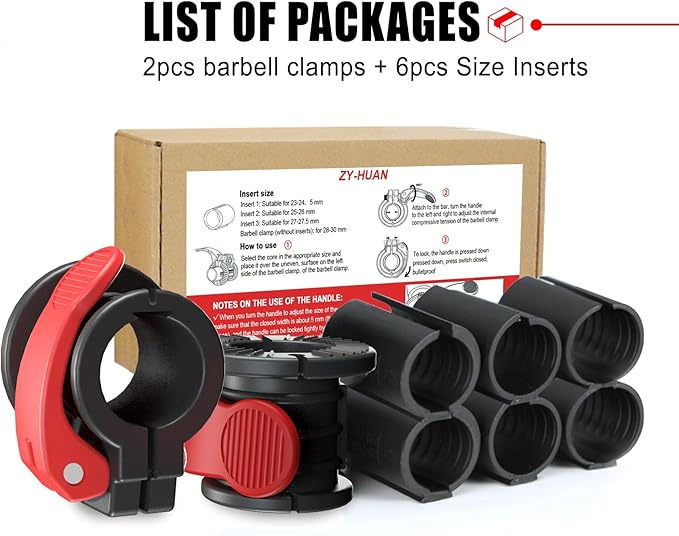Barbell Clips 1 Inch Quick Release Weight Clamps 0.9-1.18inch Multi-Size Adjustable Olympic Clamps for Bars