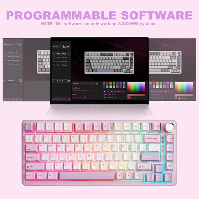 YUNZII B75 PRO Wireless Mechanical Keyboard,75% Layout with Knob,Hot Swap Gasket Custom Structure,Creamy Pre-lubed Switches,RGB Backlit,Bluetooth/Type-C/2.4G for Win/Mac(Milk Switch,Purple)