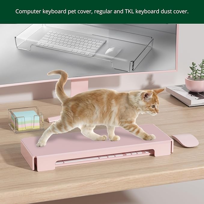 Acrylic Computer Keyboard Cover, Mechanical Keyboard Dust Cover PC Keyboard Cat Protector, Cat Keyboard Protector (1 Pack, Lightpink)