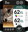 62XL 62 XL Ink Cartridges Black and Color for 62 Ink Cartridge Combo Pack Works with Envy 7640 5660 5540 7645 5661 for OfficeJet Mobile 250 200 258 for OfficeJet 5740 5745 8040 Printer(2-Pack)