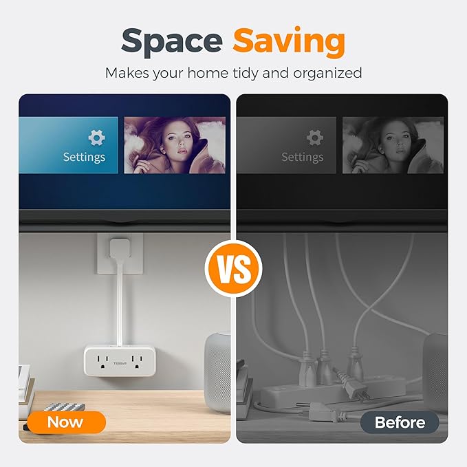 TESSAN Multi Plug Wall Outlet Extender, 6 inch Short Extension Cord, Flat Plug Splitter with 4 AC 3 USB (1 USB C) Charging Ports, Multiple Outlet Small Power Strip for Home Office Dorm Room