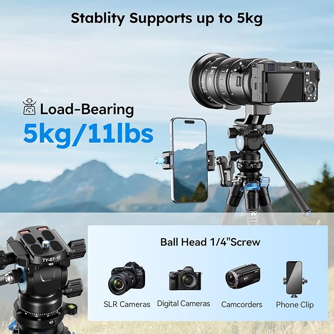 SIRUI AM-223L Carbon Fiber Mini Tabletop Tripod Kit, Compact Lightweight with AT-10 Fulid Video Head, Max Load 5kg/11.02lb for Cameras, DSLR (AM-223L+AT-10)