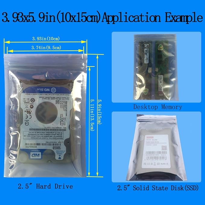 Premium ESD Shielding Bags, 120pcs Mixed Sizes Anti Static Resealable Bags for 3.5 & 2.5 Devices