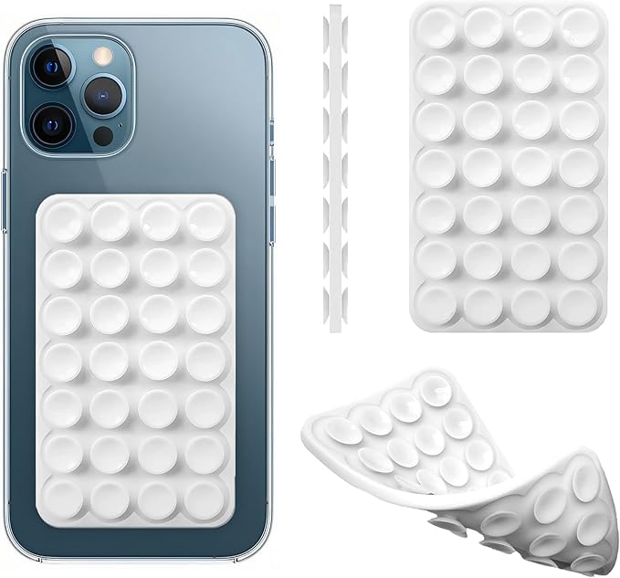 Silicone Double-Sided Suction Cup Phone Case Detachable Mount, Fidget Sticky Phone Grip Hands-Free Phone Accessories for Selfies & Videos, Trending TikTok items for iphone & Android(3.74"x2.2", White)