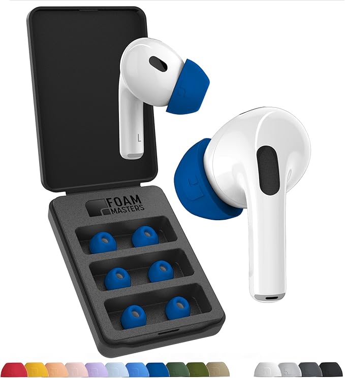 Foam Masters Ultra-Premium Memory Foam Ear Tips for AirPods Pro 1st & 2nd Gen | 3 Pairs | Black Magic Ver 6.0 | Secure | Comfort | Better Noise Cancel | Replacement Buds – Blue, Small