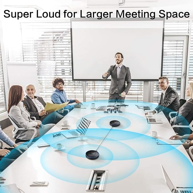 EMEET Bluetooth Speakerphone - Daisy Chain/Use Alone up to 16 attendees, M220 Professional Wireless Speakerphone 360°Voice Pick-up 8 AI Noise Cancellation Mics Skype Speakerphone for Conference Calls