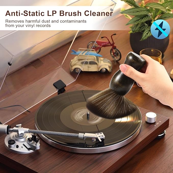 2 Pack Vinyl Turntable Wood Record Cleaning Brushes,Anti-Static Record Brush for Vinyl Albums LP CD Cartridge/Camera Lens/Computer Screen/Keyboard/Character Models