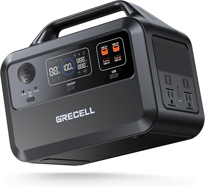 GRECELL Portable Power Station 600W(Peak 1200W), 460Wh LiFePO4 Battery, 1.5hrs Fast Charging, 110V Pure Sine Wave AC Outlet Backup Lithium Battery for Outdoors Camping Travel Hunting Home Blackout