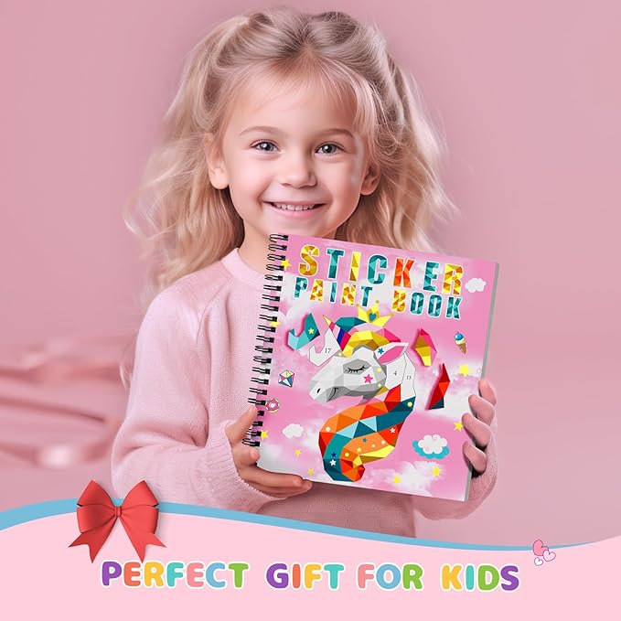 homicozy 4PCS Sticker Paint Books for Kids Ages 4-10,Unicorn Mermaid Animals Designs Paint by Stickers,Sticker by Numbers,Party Birthday Gifts for Girls 4-10,Create 40 Pictures One Stickers at A Time