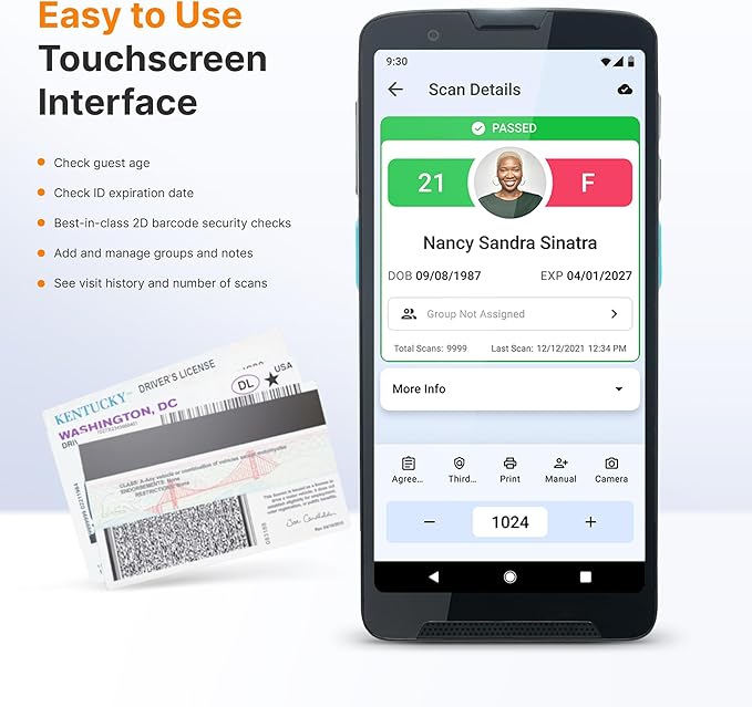 Unitech EA660 ID Passport Scanner – Touchless Handheld Scanning Solution with VeriScan Basic Software for Age Verification & Visitor Management. Free Charge Dock, Case, Screen Protector & Hand Strap.