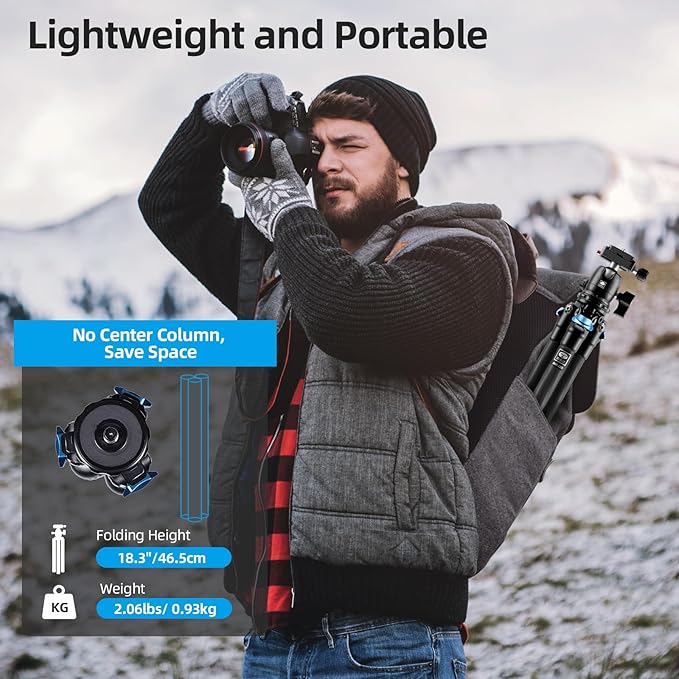 SIRUI Carbon Fiber Travel Tripod - Lightweight Only 0.93kg，Compact Tripod with 360° Panorama Ball Head Quick Release Plate, Max Height 50.2", Max Load 6kg for Camera, DSLR