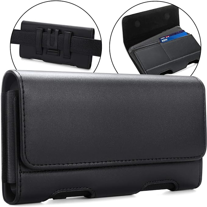 BECPLT for Galaxy S24 Ultra S23 Ultra 5G S22 Ultra 5G Holster Case, Leather iPhone 15 Pro Max Belt Clip Holster Pouch Carrying Sleeve with ID Card Holder for Galaxy A14 A12 A42 Note 20 Ultra (Black)