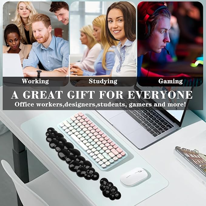 Gel Cloud Keyboard and Mouse Wrist Rest, Cute Wrist Support and Arm Support Keyboard Rest for Keyboard and Mouse Typing Pain Relief，Suitable for Office/Computer/Laptop/Gaming (Transparent Black)