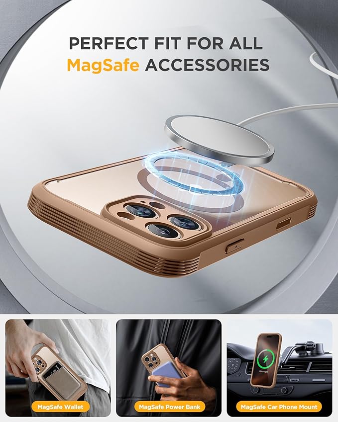 Miracase Magnetic for iPhone 16 Pro Max Case 6.9'' [Compatible with MagSafe] Full-Body Phone case with Built-in Glass Screen Protector& Camera Protector,Drop Proof 16 Pro Max Cover,Desert Brown