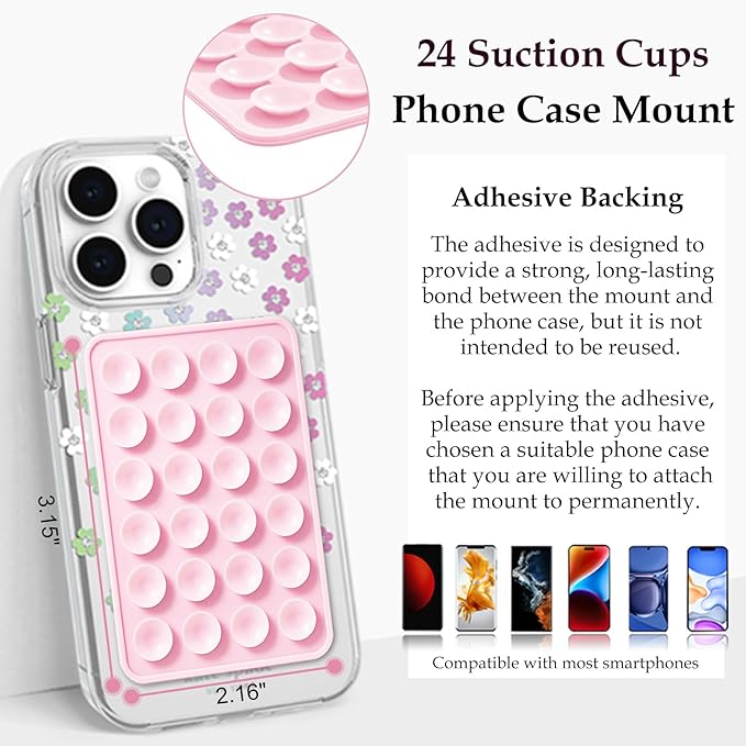 Silicone Suction Phone Case Mount, Silicon Adhesive Phone Accessory for Smartphones, Hands-Free Mirror Shower Phone Holder for Selfies, Tiktok Videos (Baby Blue)
