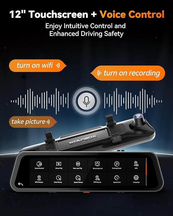 WOLFBOX G900 Tripro Bumper Version 3 Channel 4K Mirror Dash Cam, STARVIS 2 IMX678 Night Vision, 4K+2.5K+1080P Front and Rear Bumper Dash Cam, 5.8GHz WiFi, Voice Control, Includes 256GB Card & GPS