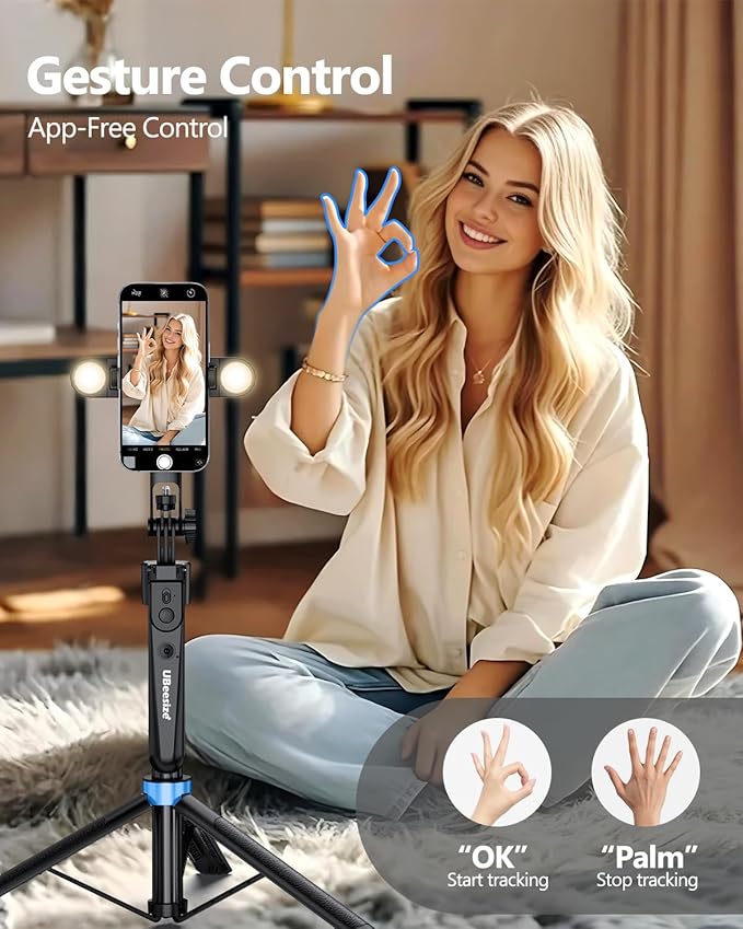 UBeesize 70'' Auto Face Tracking Tripod 360° Rotation with Stand, Phone Tripod with Fill Light, Selfie Stick & Phone Stand for Recording, Vlog/Live Stream/Video/TikTok, Compatible with iPhone/Android