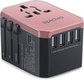 EPICKA Universal Travel Adapter, European Travel Plug Adapter - International Power Adapter Worldwide Charger with USB-C & 4 USB-A Ports, Travel Essentials for Italy, UK, Japan (TA-105, Rose Gold)
