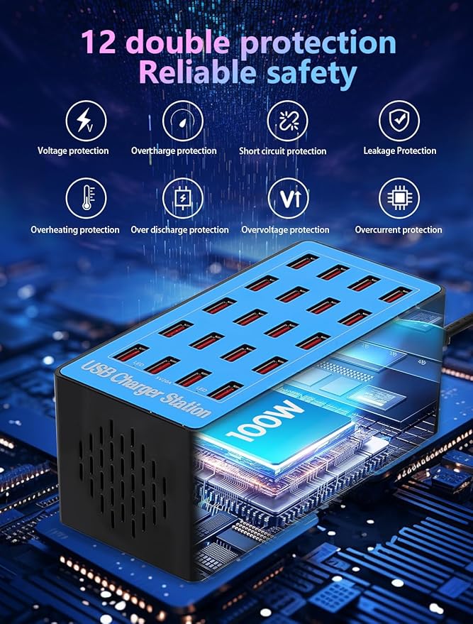 Charging Station, 100W20Port USB Charging Station, Multiple USB Charger Station, Charging Station for Multiple Devices, Multi USB Charging Station, Chargers for Multiple Devices