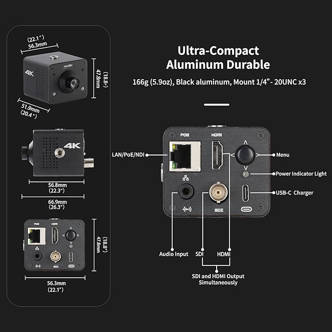 4K POV Box Camera PoE, ZowieCAM, Webcam, Simultaneously HDMI & SDI Output, RTSP/RTMP(s)/SRT, Standalone Live Streaming to YouTube/Twitch for Webcast, Meeting, Teaching & Gaming (CS)