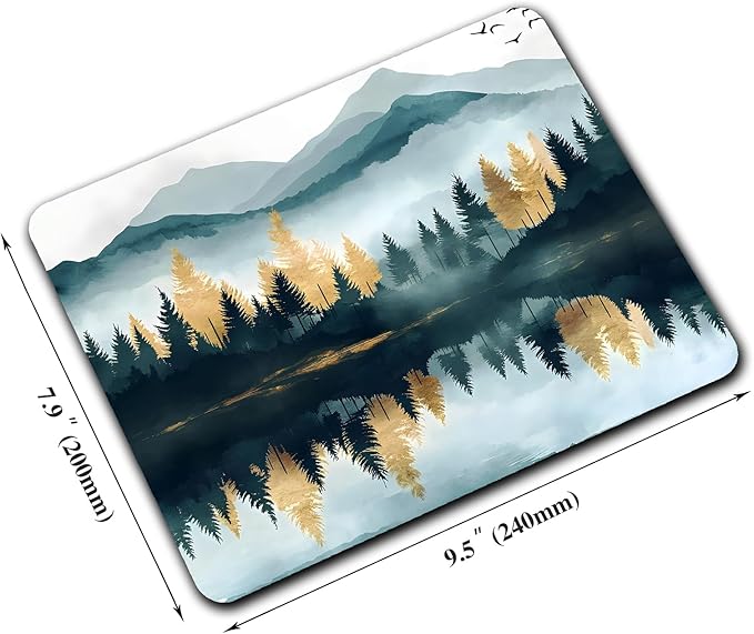 Aesthetics Misty Forest Mountain Mouse Pads for Desk, Portable Wireless Computer Mouse pad Small Design with Women, Non-Slip Rubber Base Laptop Mousepad 9.5" x 7.9" Smooth Surface for Office & Travel
