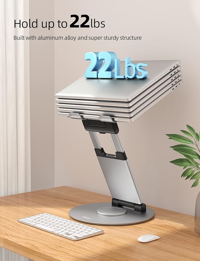 Nulaxy Telescopic 360 Rotating Laptop Stand for Desk Adjustable Height Swivel Pull Out Design Ergonomic Laptop Riser Fits All 10-17" Laptops Computer MacBook, Silver