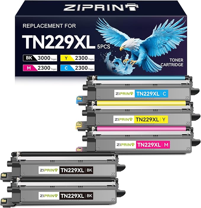 TN229XL TN229 Toner 5 Pack Compatible Replacement for Brother TN229 TN229XL Toner Cartridges for Brother MFC-L3780CDW HL-L3280CDW MFC-L3720CDW HL-L3220CDW HL-L3300CDW HL-L3295CDW Printer