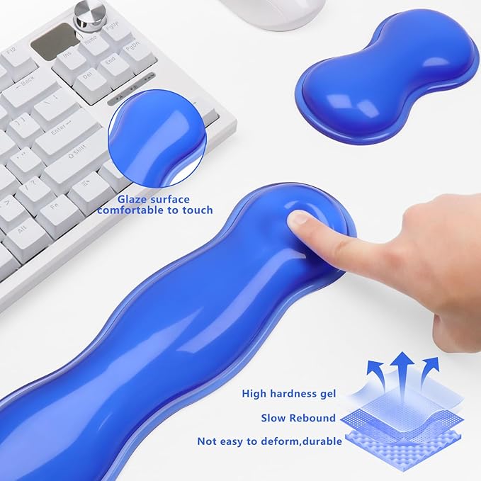 Gel Keyboard and Mouse Wrist Rest, Cute Wrist Support and Arm Support Keyboard Rest for Keyboard and Mouse Typing Pain Relief，Suitable for Office/Computer/Laptop/Gaming (Transparent Blue Set)