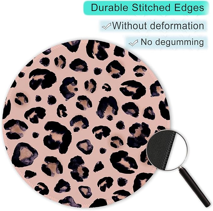 ITNRSIIET Round Mouse Pad with Stitched Edge Premium-Textured Waterproof Non-Slip Rubber Base Desktop Protection Mat Diameter 8.7 inches, Leopard Black Purple