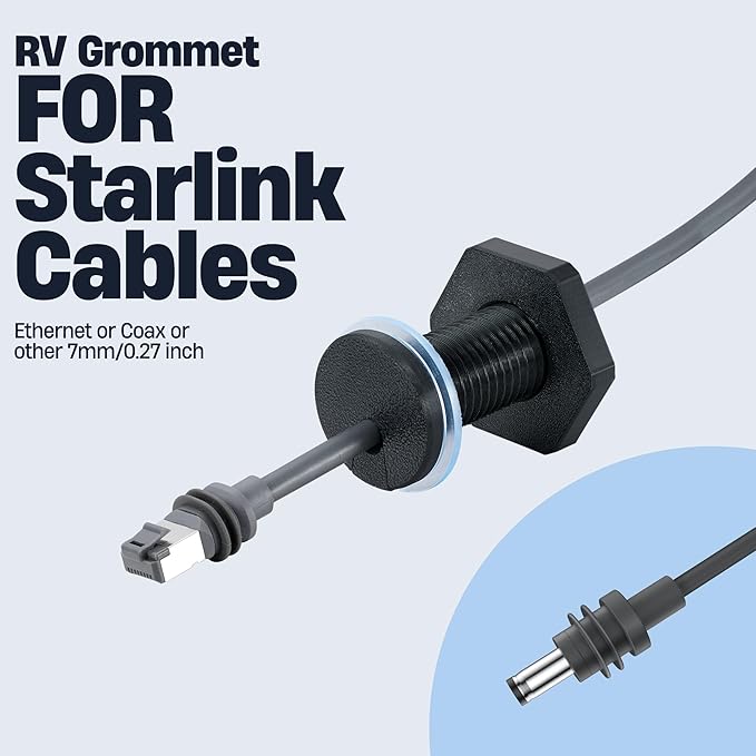 2Pcs RV Cable Passthrough for Starlink mini, RV Cable Grommet Compatible with Starlink, Ethernet, Coax, Water-Resistant and Anti-Drop RV Cable Routing(Black)