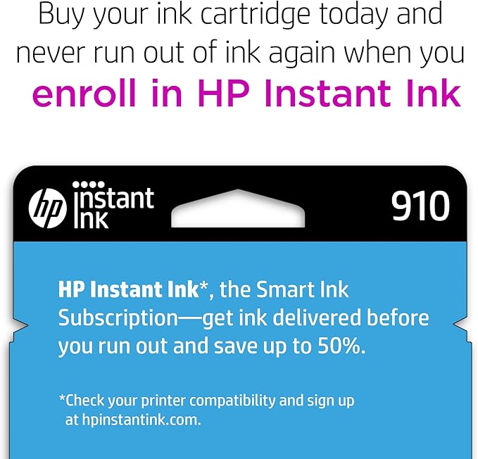 HP 910 Cyan Ink Cartridge | Works with HP OfficeJet 8010, 8020 Series, HP OfficeJet Pro 8020, 8030 Series | Eligible for Instant Ink | 3YL58AN