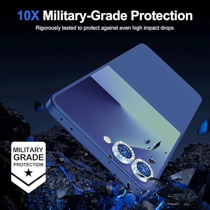 for Samsung Galaxy Z Flip 7 Camera Lens Protector, Individual Metal Ring Tempered Glass Lens Cover, [Strong Adsorption] Scratch Resistant Ultra-Thin HD Clear Lens Cover, 1 Set-Blue Diamond