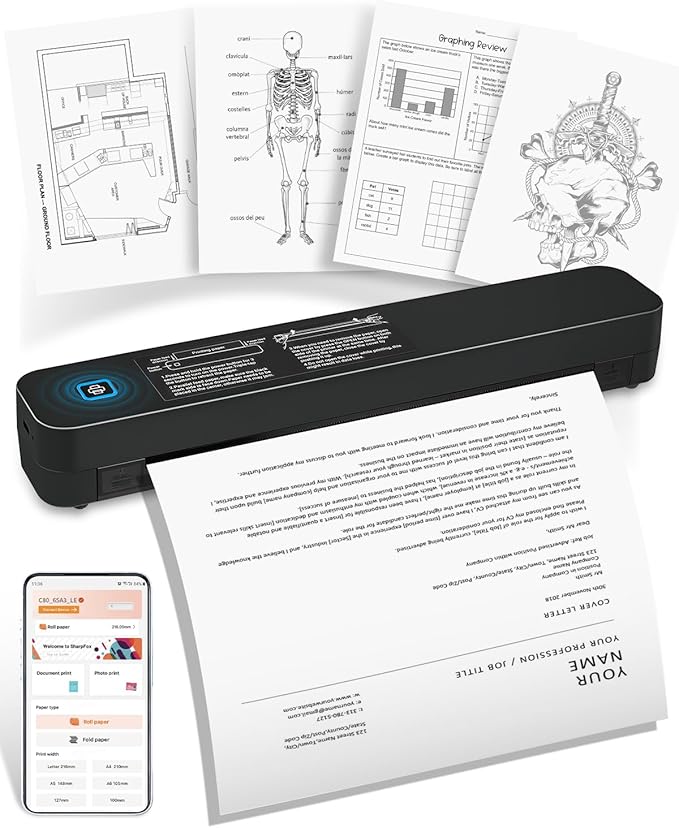 Saker Wireless Thermal Mobile Printer - Inkless, Portable Printer, Supports 8.5" X 11" US Letter & A4 Size, Compatible with Phone & Laptop - Ideal for Home, Car, Office & Travel