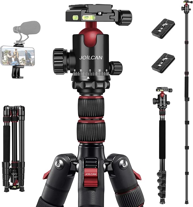 JOILCAN Tripod for Camera, 81" Aluminum Camera Tripod Monopod for DSLR, Heavy Duty Travel Tripods for Spotting Scope Binoculars Laser Level, Payload 35Lb