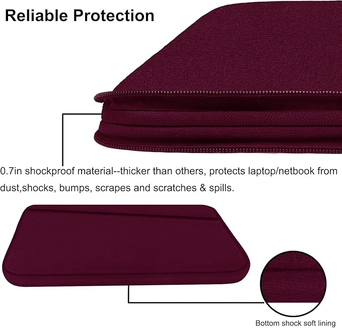 Laptop Sleeve 15.6 inch, Durable Computer Carrying Bag Protective Case Briefcase Handbag with Front Pocket, Slim Laptop Cover for 15.6 Inch HP, Dell, Lenovo, Asus, Notebook, Wine Red
