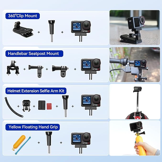 DJI Osmo Action 5 Pro Standard Combo,with 58 Piece Accessory Kit and 2 Extra Batteries + 64GB Card - Waterproof Action Camera with 1/1.3" Sensor, 4K/120fps Video, Action Camera 4K Ideal for Sports