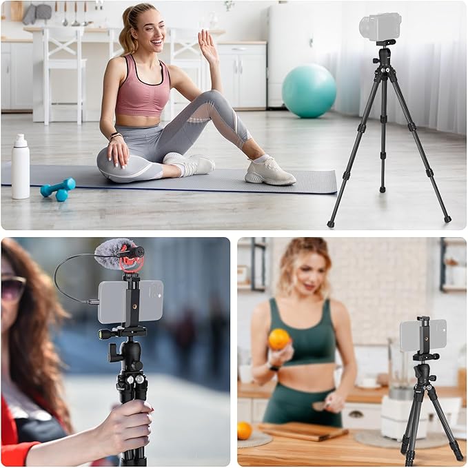 NEEWER TP09 Carbon Fiber Mini Tripod Compatible with iPhone, 20" Lightweight Compact Travel Desktop Tripod Stand with Ball Head, Phone Holder, Remote for Phone DSLR Camera Video Camcorder Webcam