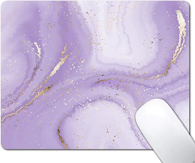 Gold Splatter Marble Mouse Pad, Purple Texture Marbling Mousepad for Design, Anti-Slip Rubber Base Wireless Mouse Pads for Laptop