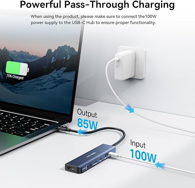 ACASIS USB C Splitter with 4K@60Hz Video Output, USB C Hub 10Gbps with 1xHDMI, 1xUSB C Video Output for Portable Monitor, 3xUSB C 10Gbps,100W PD, Multiport Adapter Splitter for Dell/HP/Mac Pro/Samsung