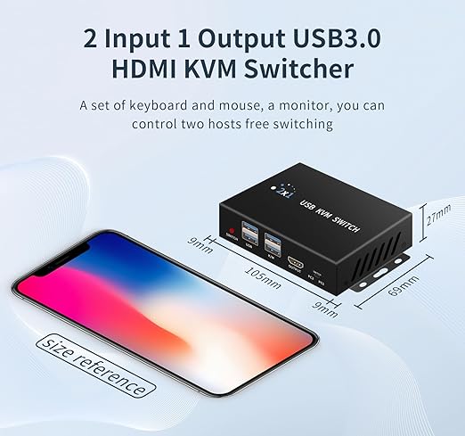 KVM Switch hdmi 1 Monitors 2 Computers 4K@60Hz,usb3.0 Devices Keyboard Mouse Printer USB switcher,2 Computers one Monitor Switch,with Desktop Controller Button switches