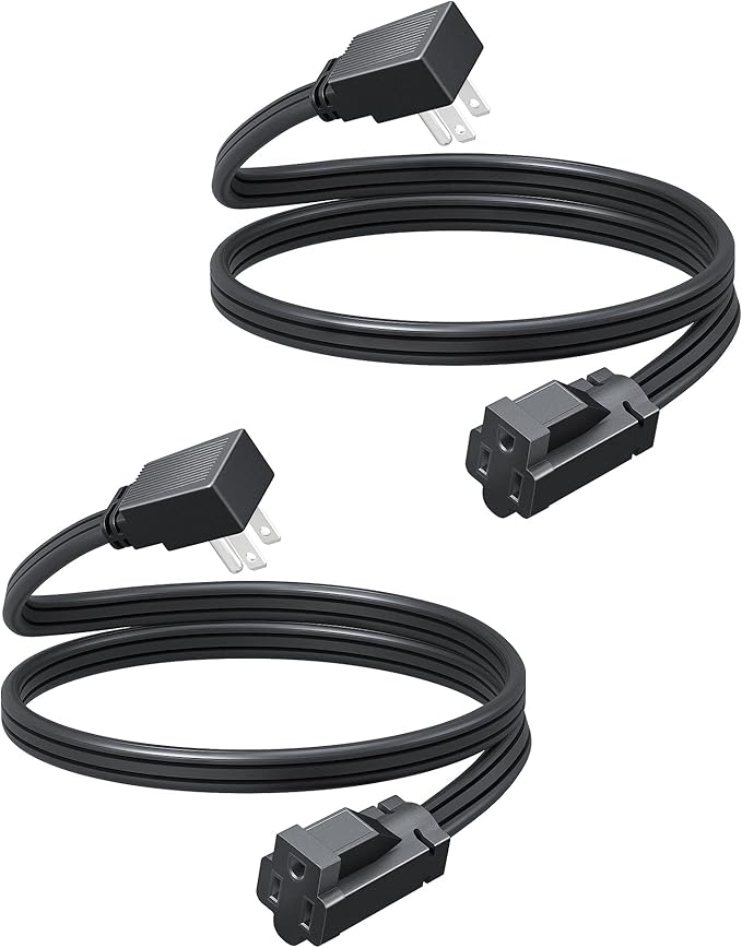 DEWENWILS Heavy Duty 3FT Extension Cord with 3-Prong Flat Plug, 15A/1875W 14/3 SPT-3 Flat Wire, Space Saving for Home Office Appliances & Electronics, ETL Listed, 2 Pack, Black