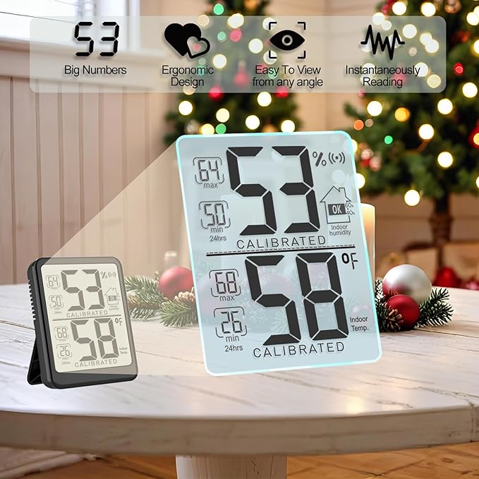 Antonki Room Thermometer, Digital Small Hygrometer Indoor Thermometer Humidity Gauge, Temperature Humidity Meter with Max/Min Record Monitor Sensor for Home, Plants - Battery Included