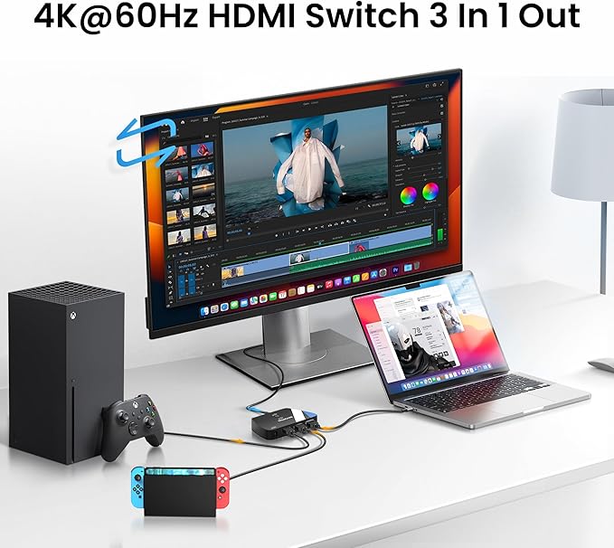 NEWCARE HDMI Switch 3 in 1 Out, 4K@60Hz HDMI Splitter with Remote, HDMI Switcher Support HDCP2.2 Dolby HDR10+ VRR 3D, Compatible with TV PS5/4 Xbox Laptops PC Projector Blu-ray Player