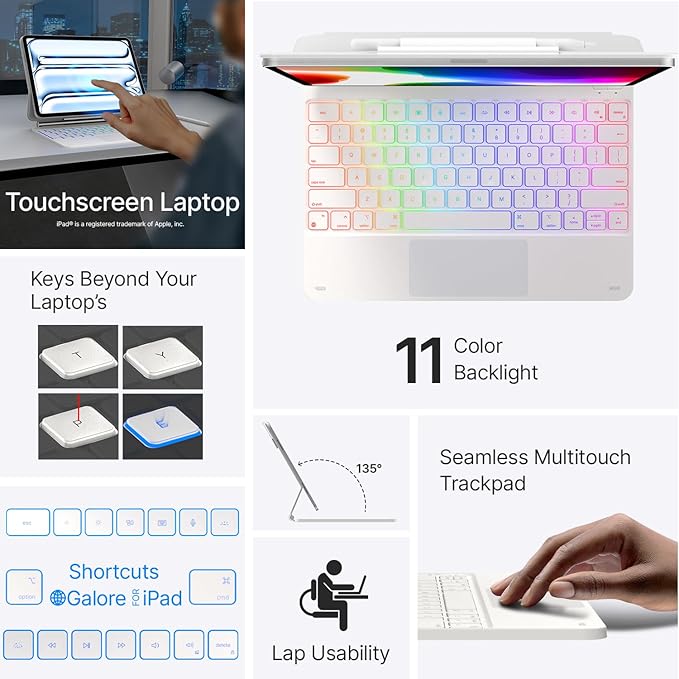 typecase Keyboard Case for iPad Pro 13-inch (M4) 2024,Magic Keyboard with 11 Colors Backlight for iPad Pro 13,Keyboard Case with Pencil Holder,Multi-Touch Trackpad, Easy-Set Magnetic Stand,(White)